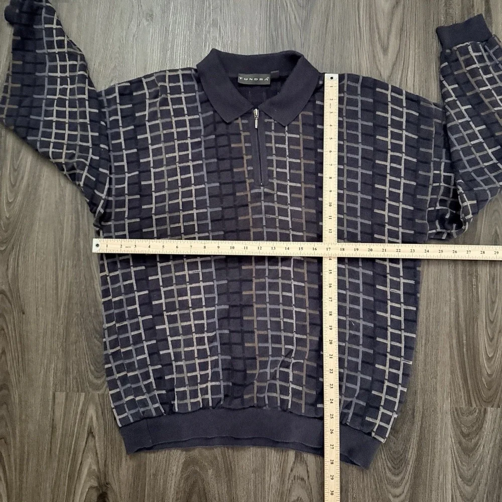 Vintage Tundra Sweater Mens XL Black Multi1/4 Zip Chunky Knit Made in Canada 90s